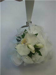 phalaenopsis orchid, rose and crystal bag corsage